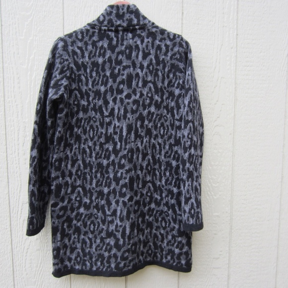 Womens Cardigan size S Wool Blend Long‎  Black/Grey Leopard 1 Button cozy  Italy - Picture 7 of 16
